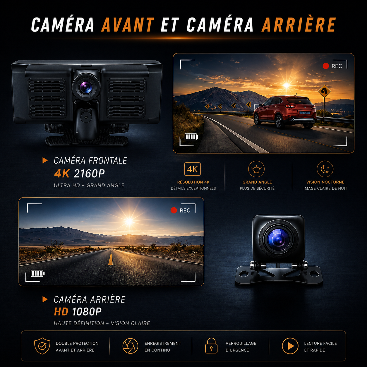 Écran Universel Auto Double Caméras